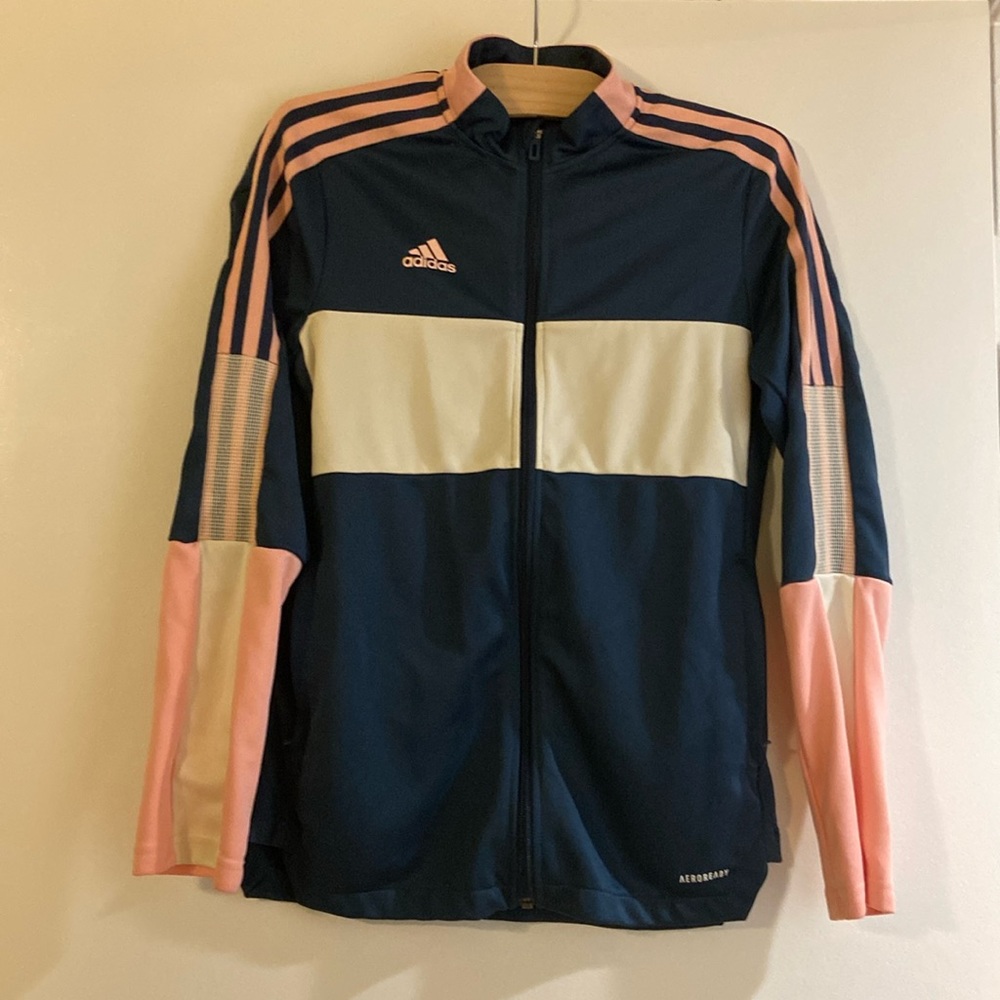 Adidas Dry-fit Zip-up Fitted Track Jacket Blue/Pink